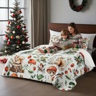 Christmas Quilt Set King Pine Tree Squirrel Red Mushroom Bird White Bedspread   