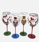 Neiman Marcus Clear Christmas Hand-painted Mixed Wine Glass Set Of 4
