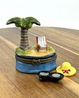 Porcelain Hinged Trinket Box Palm Tree With Chair Tropical Vacation