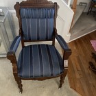 Antique Chair Late 1800 Eastlake   Edwardian Style Armchair -walnut -royal Blue