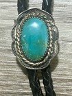 Vintage Sterling Silver   Turquoise Western Bolo Tie W  Leather Cord No Tips  