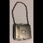Orig Vintage C  1930s Art Deco Ladies Make-up Small Metal Compact purse On Chain