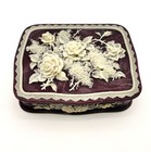 Vintage Large Incolay Stone Jewelry Box Carved Purple Plum Rose 4-side Floral Us