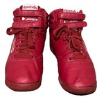 Vtg Reebok Freestyle Hi Shoes Womens Sz 7 Red Leather High Top Athletic Sneakers