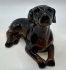Vintage Ceramic Black Brown Glazed Glossy   Dog Figurine