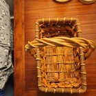 Vintage Wicker Basket W handle 2 Tone Brown Rattan 8   wx12   lx12   h Sturdy Vgc Mcm