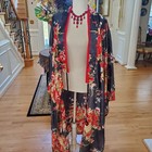 Japanese Med Womens Kimono Robe Double Wrap Front Wide Sleeves Polyester