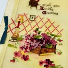 Antique 1910s Folding New Year   s Greeting Card Purple Flowers Bow Victorian C1