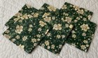 Six Dinner Napkins  Cotton  Flower Design  Leaves  Green  Beige  White