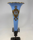Antique 19th Century French Blue Opaline Glass Vase With Gold Painted Motifs