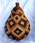 Handwoven African Zulu Basket  Kwazulu Palm Beer Pot  11h X 8w  Diamond  Swahili