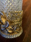 Vtg Hollywood Regency Ormolu Filigree Vanity Gold Tone Metal   Glass Tumbler