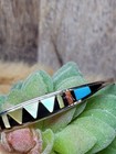 Cena Weebothee Zuni Sterling Silver Inlay Cuff Bracelet Turquoise Coral Onyx Mop