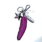 Coach Multi Feathers And Star Bag Charm Key Ring Dahlia   Grey Pink 63893 Nwt