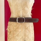 Vintage 1990s Calvin Klein Brown Leather Studded Silver Tone Large Buckle Belt M