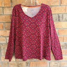 Croft And Barrow The Classic Tee Long Sleeve V-neck Neck Shirt Burgundy Floral M
