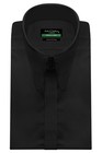 Mens 70s Vintage Revival High Collar Long Round Point Black Hidden Placket Shirt