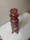 Eapg Bohemian Style Art Glass Floral Cranberry Perfume Bottle Gold Gilt W Feet