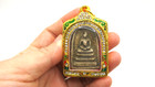Old Phra Somdej Thai Buddha Amulet Wat Rakang Pendant Stones Gold Case Enamel