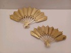 2 Vintage Brass Fans Homco Home Interior Ornate Wall Art Decor Hanging Mcm Pair