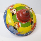 Tin Spinning Top Toy C1950s Pump Dutch Boy   Girl Skaters Lithograph Vtg Read