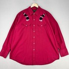 Vintage High Noon Goucho Snap Shirt Mens Xl Red Long Sleeve Western Roses Rodeo