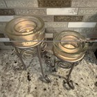 Vtg Large Hemingray Electric Clear Glass Insulator Caps Silver Candle Holders