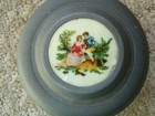 Powder Puff Music Box Vintage Round Metal  Victorian Couple - Works - 5-1 4 Dia 