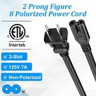 2 Prong Power Cord 2 Ft 2-pack Non-polarized Ac Power Replacement Supply Cable