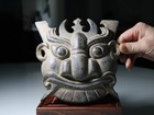 China Dynasty Folk Old Antique Bronze Copper Beast God Head Face Mask Statue A