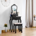 Costway Black Vanity Wood Makeup Dressing Table Stool Set Jewelry Desk Mirror