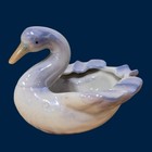 Vintage Porcelain Swan Japan Signed Figurine Planter Blue White Bird Iridescent