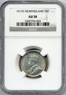 1917c Newfoundland 25 Cents - Choice About Uncirculated  Ngc Au58