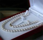 7-8mm Natural White Akoya Cultured Pearl Necklace 18    Earrings Set