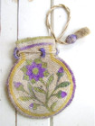 Antique 1800 s Victorian Floral Purse Vintage Woven Straw Reticule Wristlet Bag