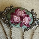 Estate Find Vintage Gold Tone Floral Brooch Metal Fabric Vtg Jewelry