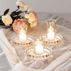 6 Clear Glass Pillar Candle Holder Plates Beaded Rims Party Events Supplies