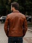 Men s Genuine Lambskin Leather Distressed Brown Vintage Biker Jacket Shirt