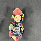 Vtg  Chinese Bisque Porcelain Doll Ornate Beaded Headdress Embroidered Silk Read