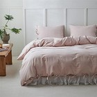  100  Washed Cotton Duvet Cover Set 3pcs With Bowknot Ties Strap Solid Color 