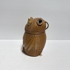 Vintage Bamboo Woven Wicker Owl Basket With Glass Eyes