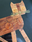 Vintage Mid-century Couroc Of Monterey Inlay Tray Two Wood Brass Cats