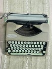 Vintage Hermes Rocket Mint Green Portable Typewriter  Case  Cyrillic Lettering