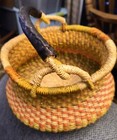 Handmade Bolga Ghana African Basket In Natural Color  Salmon   Sage Green