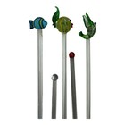 Glass And Plastic Swizzle Stir Sticks 8  To 9  Long Fish Shrimp 5 Piece Lot