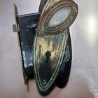 Antique Victorian Brass Mortise Lock Set Oval Knobs Escutcheons Hardware     