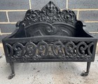 Fancy Antique Victorian Cast Iron Fireplace Log Coal Basket Insert With Wheels