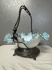 Vintage Victorian Brides Basket Blue White Ruffled Bowl Wilcox 7609