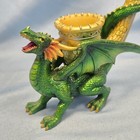 Green Dragon Figurine Fantasy Gothic Decor Gold Goblet Horn Resin Sculpture