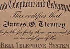 Vintage 1971 Bell Telephone System Service Certificate James O  Tierney